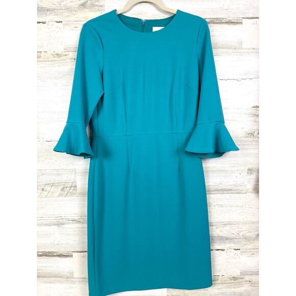 Donna Morgan Women’s 8 Blue Bell Sleeve Bow Midi Short Sleeve Cocktail Dress NWT - Picture 3 of 7